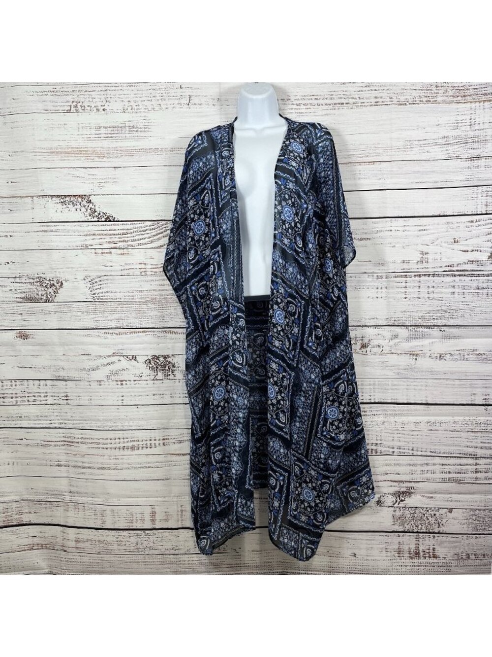 Lane Bryant One Size Blue Geometric Print Open Duster Kimono